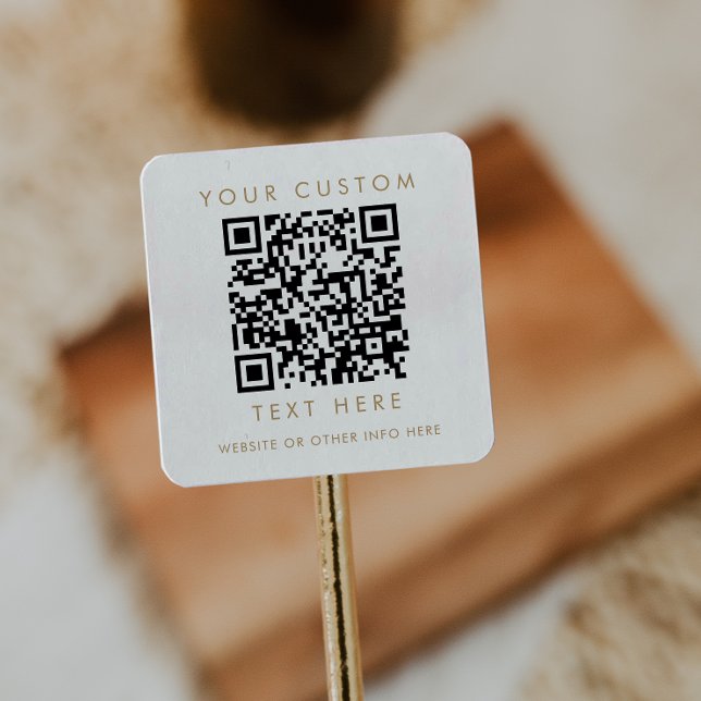 Adesivo Quadrado Código QR Personalizado de Tipografia Dourada Chic (Criador carregado)