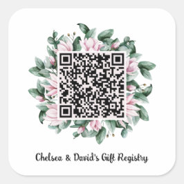 Adesivo Quadrado Código QR Personalizado Magnolia Flower Frame Gift
