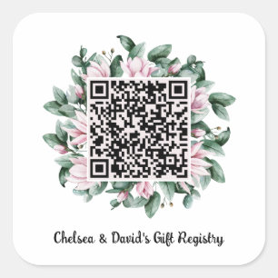 Adesivo Quadrado Código QR Personalizado Magnolia Flower Frame Gift