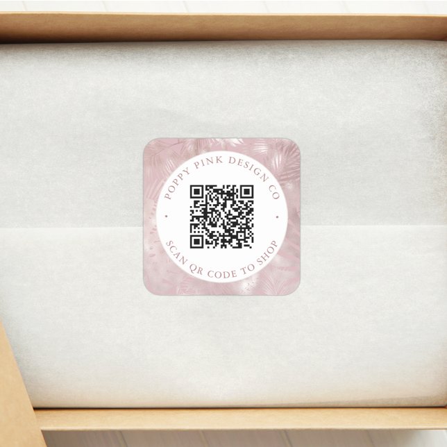 Adesivo Quadrado Código QR Personalizado para Palmas Rosa Elegante  (Criador carregado)