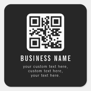 Adesivo Quadrado Código QR personalizável e design de texto editáve