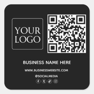 Adesivo Quadrado Código QR preto Logotipo comercial Site na web Míd