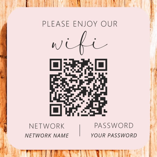 Adesivo Quadrado Código QR rosa Aproveite o nosso Wifi (Criador carregado)