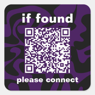 Adesivo Quadrado Código QR roxo fofo perdido encontrado