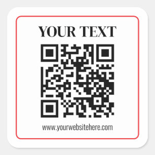 Adesivo Quadrado Código QR simples preto e branco com borda vermelh