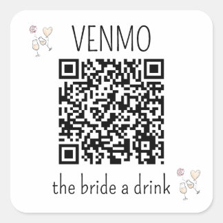 Adesivo Quadrado Código QR VENMO a Noiva uma Bebida Festa de Desped