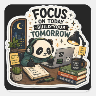 Adesivo Quadrado Coding Panda Sticker | Focus on Today Build It