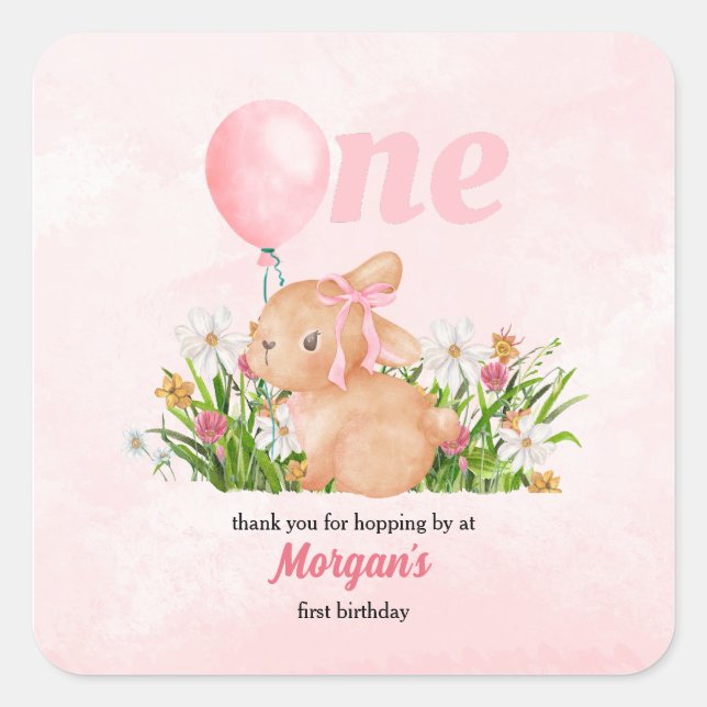 Adesivo Quadrado Coelhinho Bonito Transforma Um primeiro aniversari (Frente)