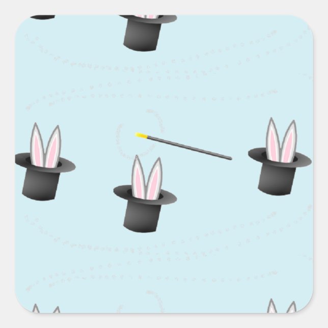 Adesivo Quadrado Coelhinho com um chapéu com uva mágica azul (Frente)