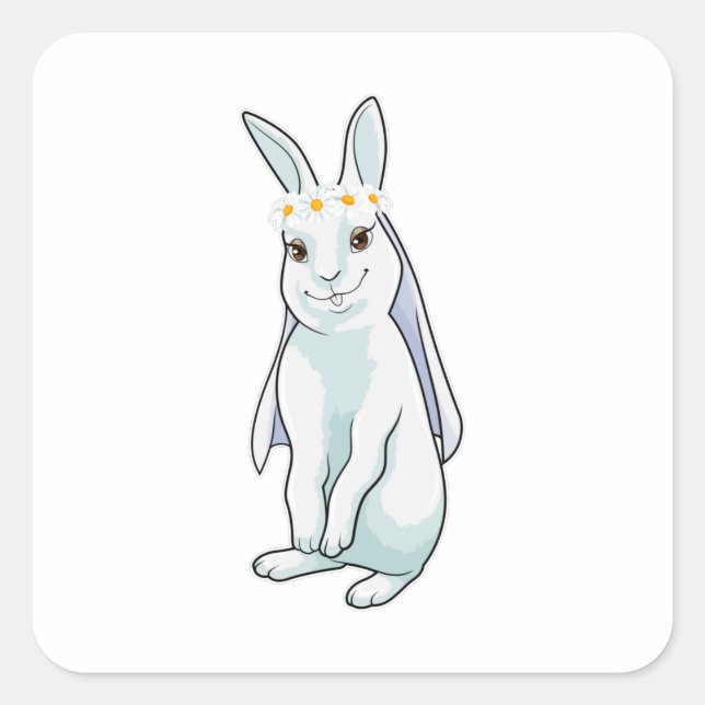 Adesivo Quadrado Coelhinho como noiva com coroa de flores (Frente)