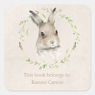 Adesivo Quadrado Coelhinho De Animais Da Floresta Este Livro Perten