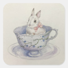 Adesivo Quadrado Coelhinho de Aquarelas no Teacup Floral