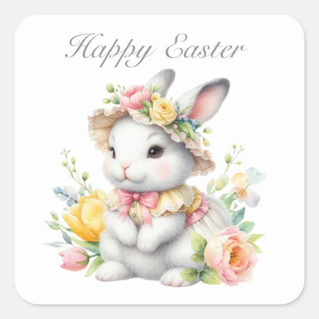 Adesivo Quadrado Coelhinho de Felz pascoa bonito (Frente)