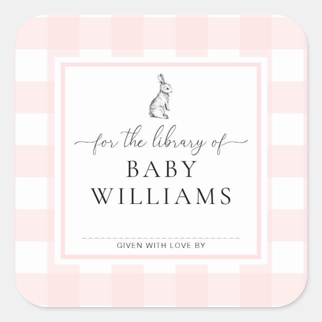 Adesivo Quadrado Coelhinho De Gingham Rosa Para A Biblioteca De Boo (Frente)
