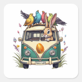 Adesivo Quadrado Coelhinho de Páscoa em um Ônibus com Amigos de Pás