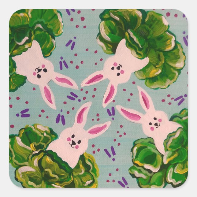 Adesivo Quadrado Coelhinho de Páscoa no Vedante de Lixo (Frente)