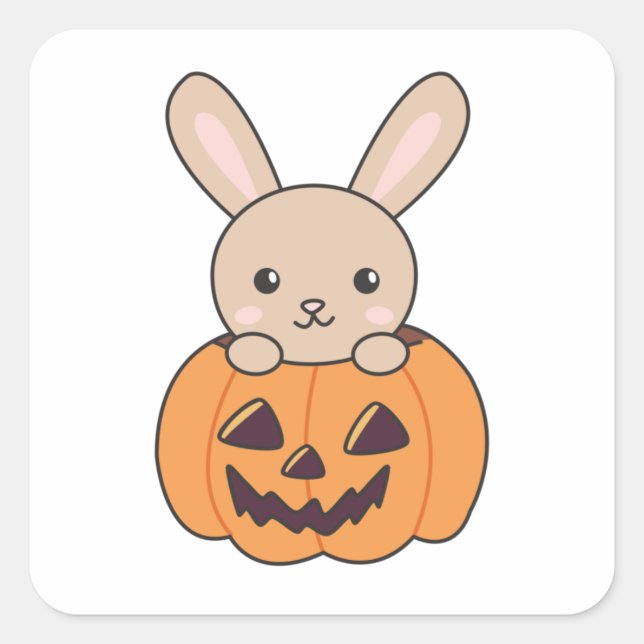 Adesivo Quadrado Coelhinho De Pumpkin Cute Bunnies Feliz Halloween (Frente)