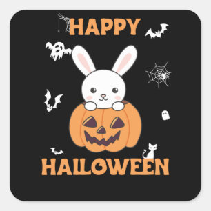 Adesivo Quadrado Coelhinho De Pumpkin Cute Bunnies Feliz Halloween