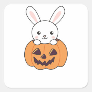 Adesivo Quadrado Coelhinho De Pumpkin Cute Bunnies Feliz Halloween