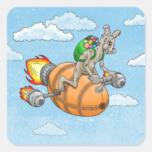 Adesivo Quadrado Coelhinho do foguete de páscoa