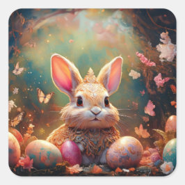 Adesivo Quadrado Coelhinho felz pascoa com ovos de Páscoa
