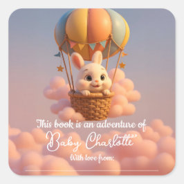 Adesivo Quadrado Coelhinho Whimsical no Chá de fraldas de Balão de