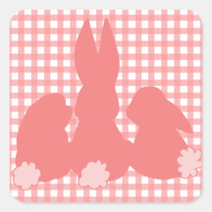 Adesivo Quadrado Coelhinhos bonitos  Xadrezes Coral Gingham