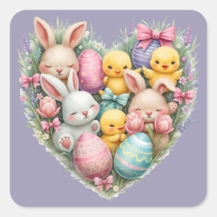 Adesivo Quadrado Coelhinhos de Páscoa e Pintinhos de Pastel Cottage