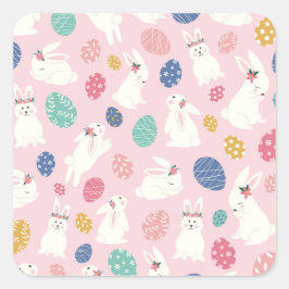 Adesivo Quadrado Coelhinhos E Ovos De Páscoa