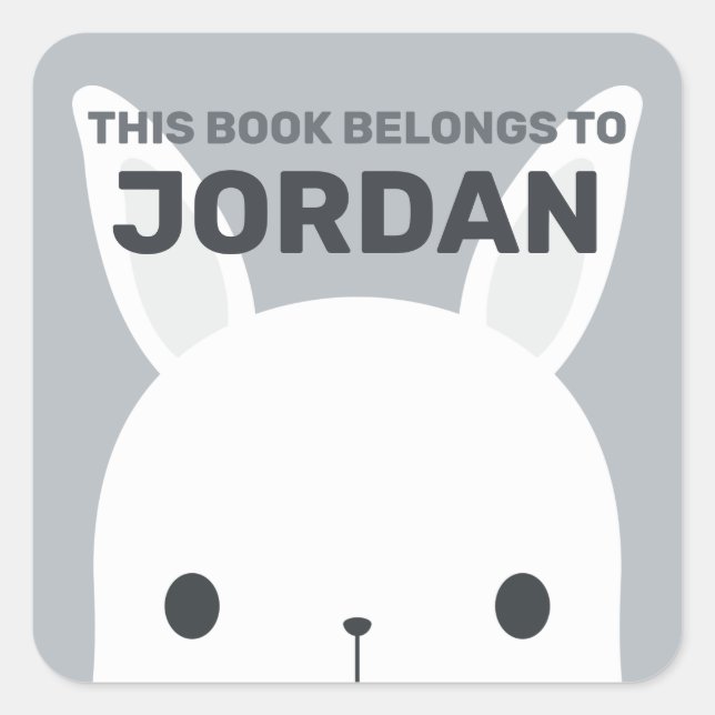 Adesivo Quadrado Coelho Bonito com Nome Personalizado (Frente)