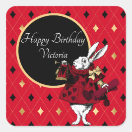 Adesivo Quadrado Coelho Branco no Aniversário Vermelho