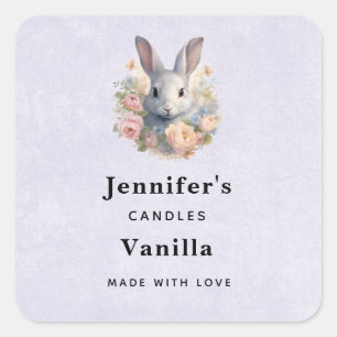 Adesivo Quadrado Coelho Cercado por Velas de Flores Pastel Negócios