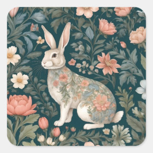 Adesivo Quadrado Coelho charmoso William Morris Inspirou Floral