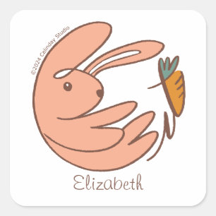 Adesivo Quadrado Coelho Cinto e Arte Animal Cenoura Personalizadas