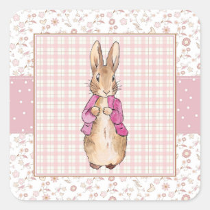 Adesivo Quadrado Coelho Clássico Bunny de jaqueta rosa
