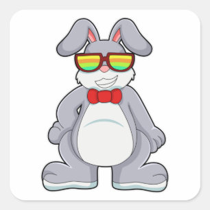 Adesivo Quadrado Coelho com óculos escuros e colar