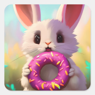 Adesivo Quadrado Coelho com uma rosquinha