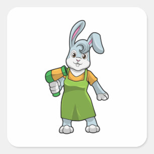 Adesivo Quadrado Coelho como cabeleireiro com secador de cabelo