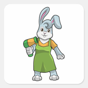 Adesivo Quadrado Coelho como cabeleireiro com secador de cabelo