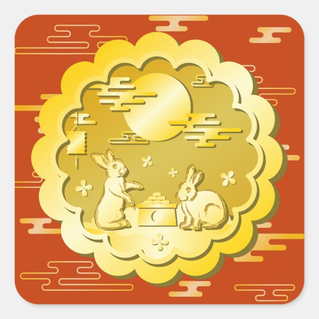 Adesivo Quadrado Coelho da Lua Dourada do Festival de outono do méd (Frente)