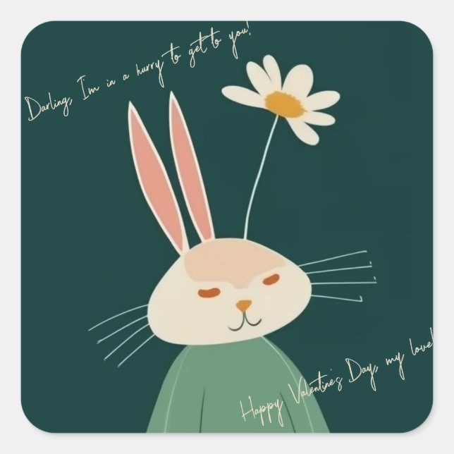 Adesivo Quadrado Coelho de animação, Dia de os namorados (Frente)