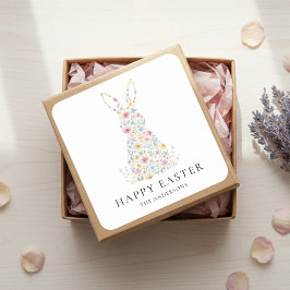 Adesivo Quadrado Coelho de Páscoa Floral Personalizado | Personaliz