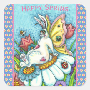 ADESIVO QUADRADO COELHO DE PRIMAVERA FLUTTERBUN FELIZ, FEIRA DE BUN