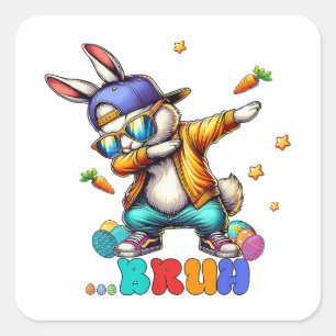 Adesivo Quadrado Coelho Easter Divertido Bruh Dab