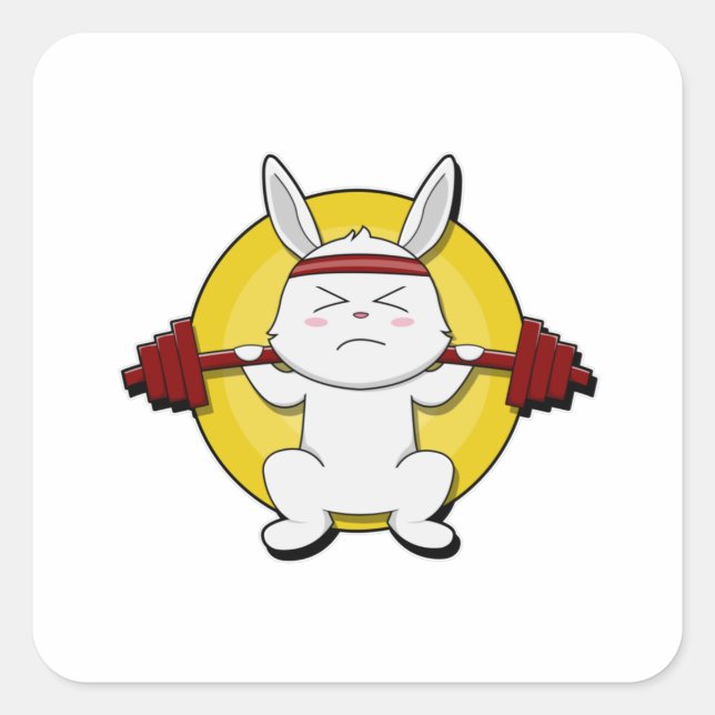 Adesivo Quadrado Coelho em Bodybuilding com Barbell (Frente)