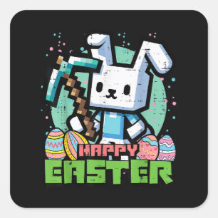 Adesivo Quadrado Coelho Feliz de Páscoa Jogo de Pixel 