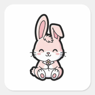 Adesivo Quadrado Coelho Fofo – Ilustração de Animal Kawaii Adorável