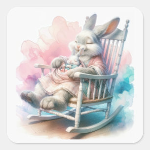 Adesivo Quadrado Coelho-mãe com coelho-bebê
