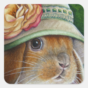 Adesivo Quadrado Coelho Marrom na arte Primavera Bonnet