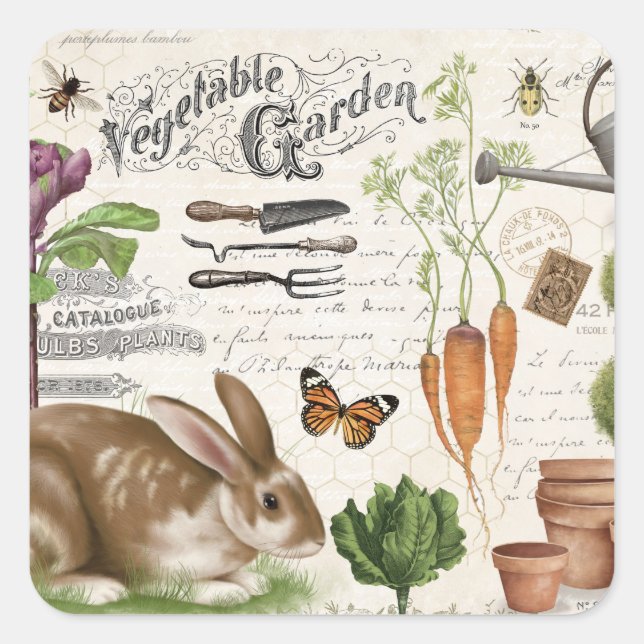 Adesivo Quadrado Coelho Moderno Vintage da Fazenda Francesa (Frente)